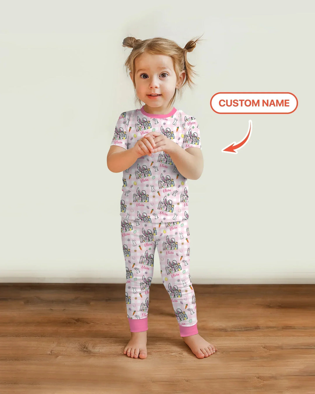 Custom Name Easter Family Matching Bamboo Two Piece Short Sleeve Pajama Set