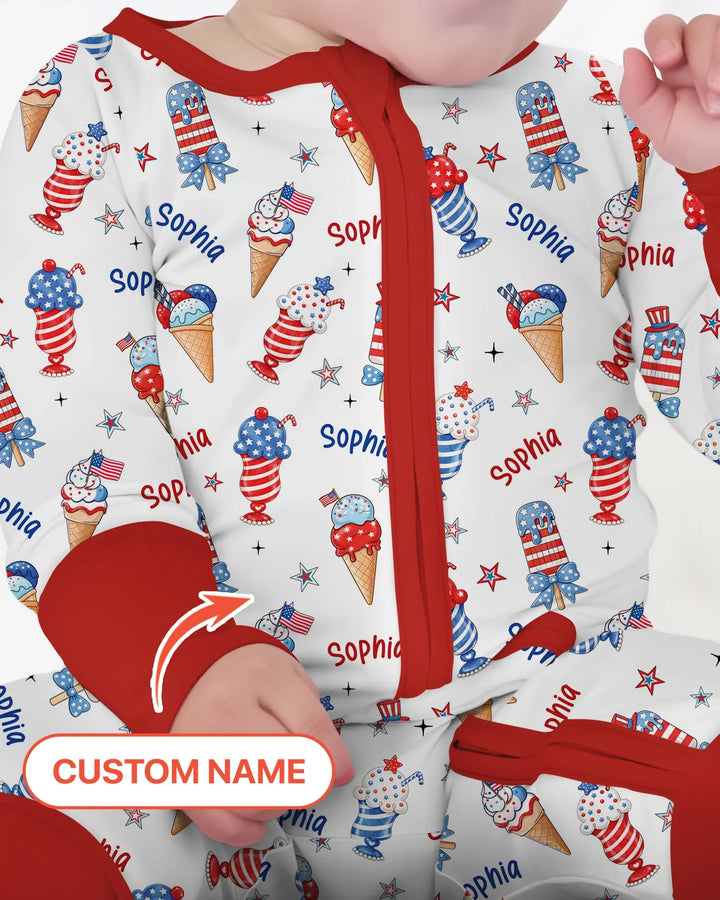 Custom Name Red, White & Ice Cream Bamboo Convertible Zippy