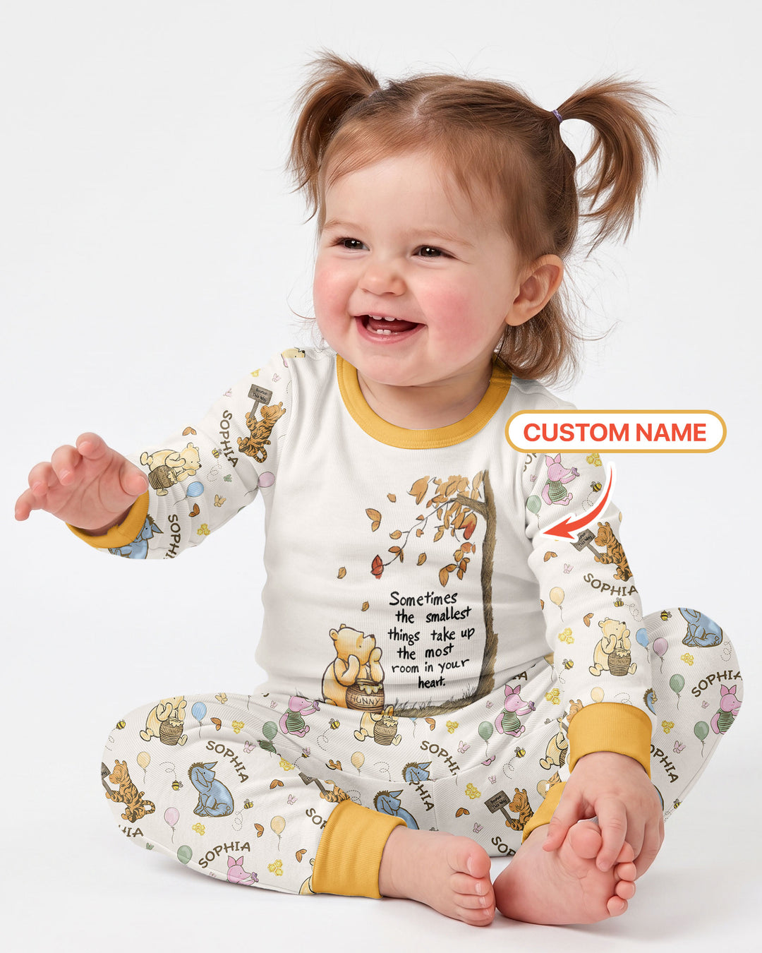Little Things, Big Love Classic Bear Custom Name Bamboo Two Piece Long Sleeve Pajama Set