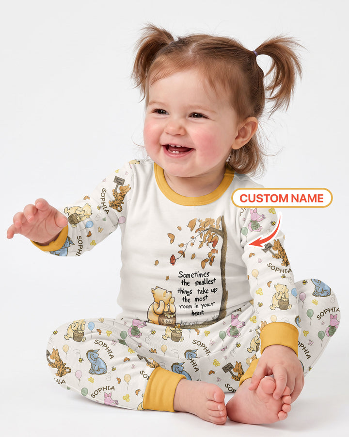 Little Things, Big Love Classic Bear Custom Name Bamboo Two Piece Long Sleeve Pajama Set