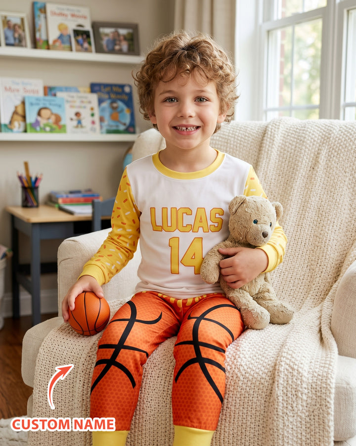 Personalized Dripping Sport Ball Custom Name Number Bamboo Two Piece Long Sleeve Pajama Set