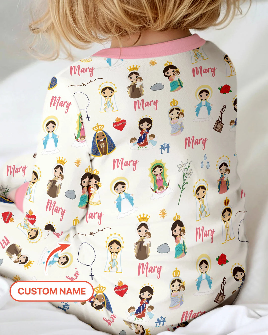 Custom Name Mother Mary Bamboo Two Piece Long Sleeve Pajama Set