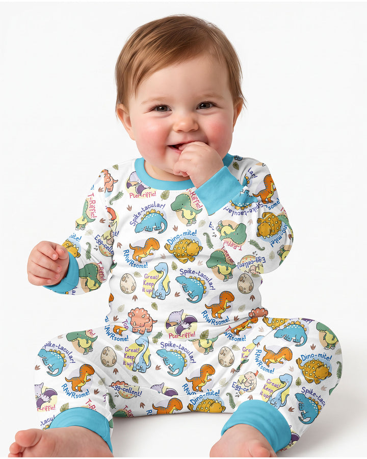 Cute Dinosaur Pun Bamboo Two Piece Long Sleeve Pajama Set