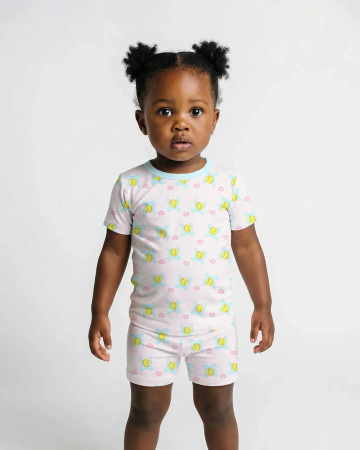 Softbal Coquette Bow Two Piece Short Sleeve Shorts Pajama Set