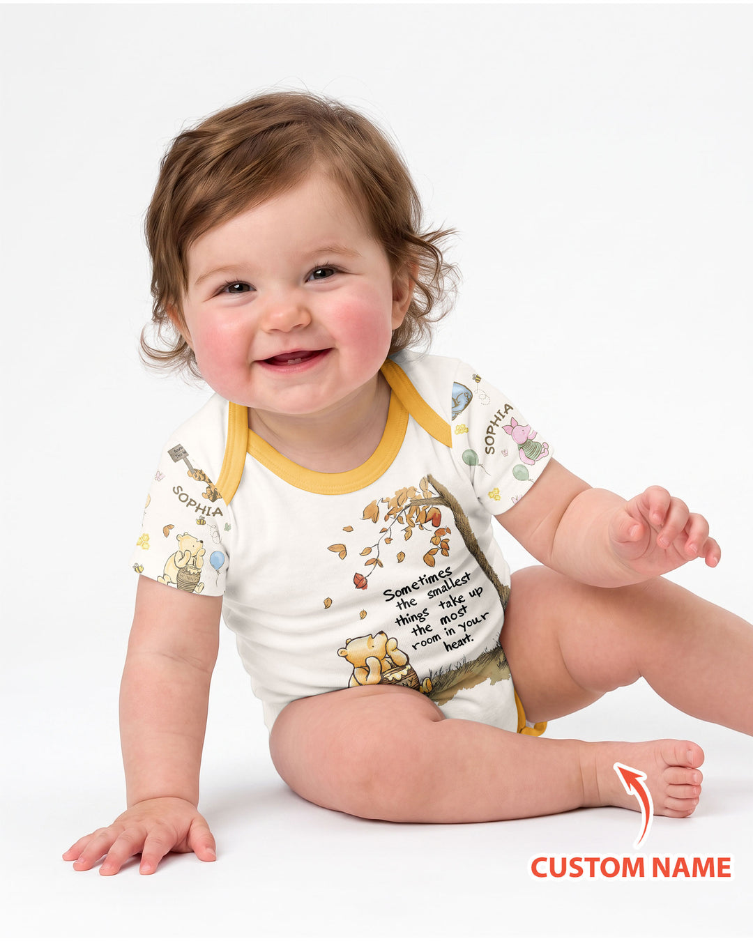 Little Things, Big Love Classic Bear Custom Name Bamboo Bodysuit