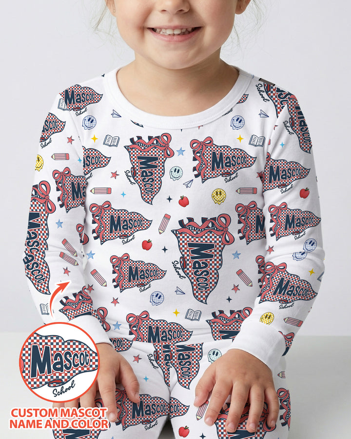 Custom Mascot School Name Bamboo Two Piece Long Sleeve Pajama Set