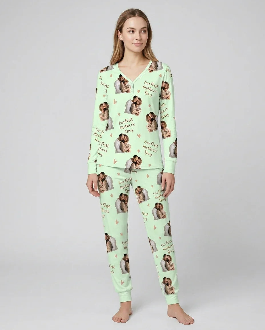 Personalisierte Foto Unser erstes als Eltern Bambus Damen Pyjama Set