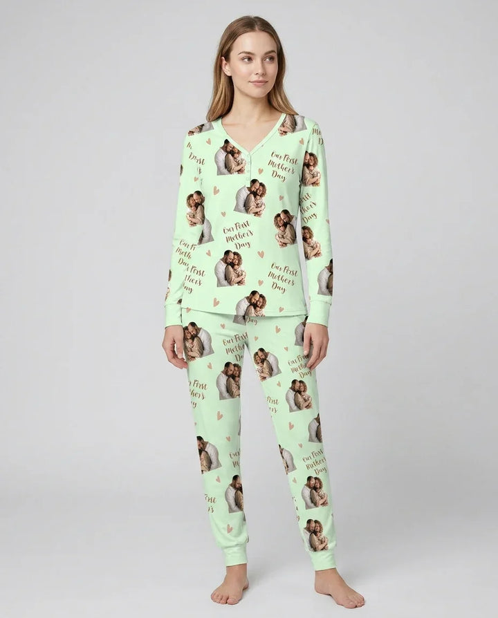 Personalisierte Foto Unser erstes als Eltern Bambus Damen Pyjama Set
