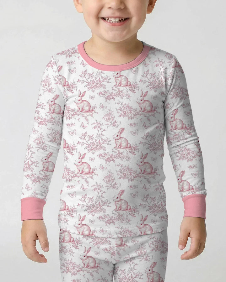 Easter Chinoiserie Toile de Jouy Bamboo Two Piece Long Sleeve Pajama Set