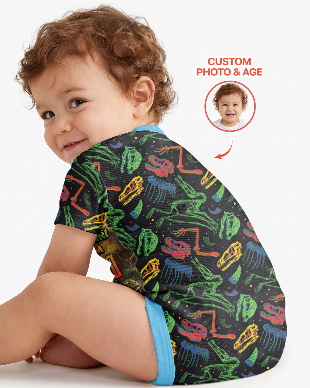Custom Photo Dino Rawr Birthday Bamboo Bodysuit