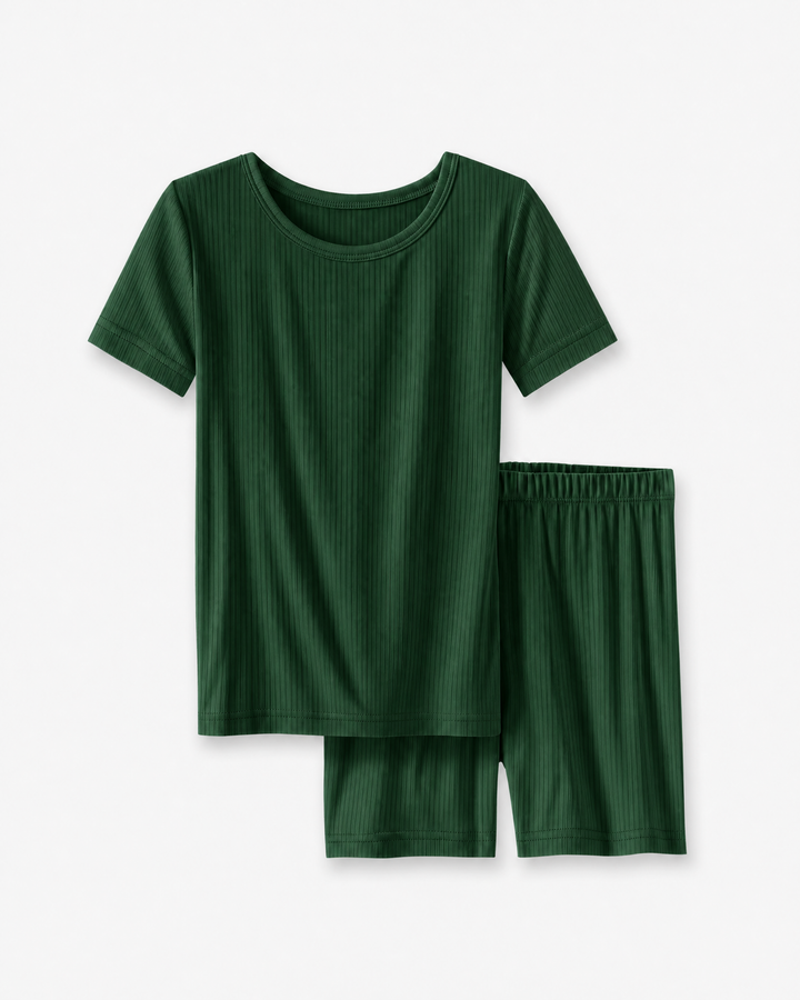 Ribbed Bamboo Two Piece Short Sleeve Short Pajama Set