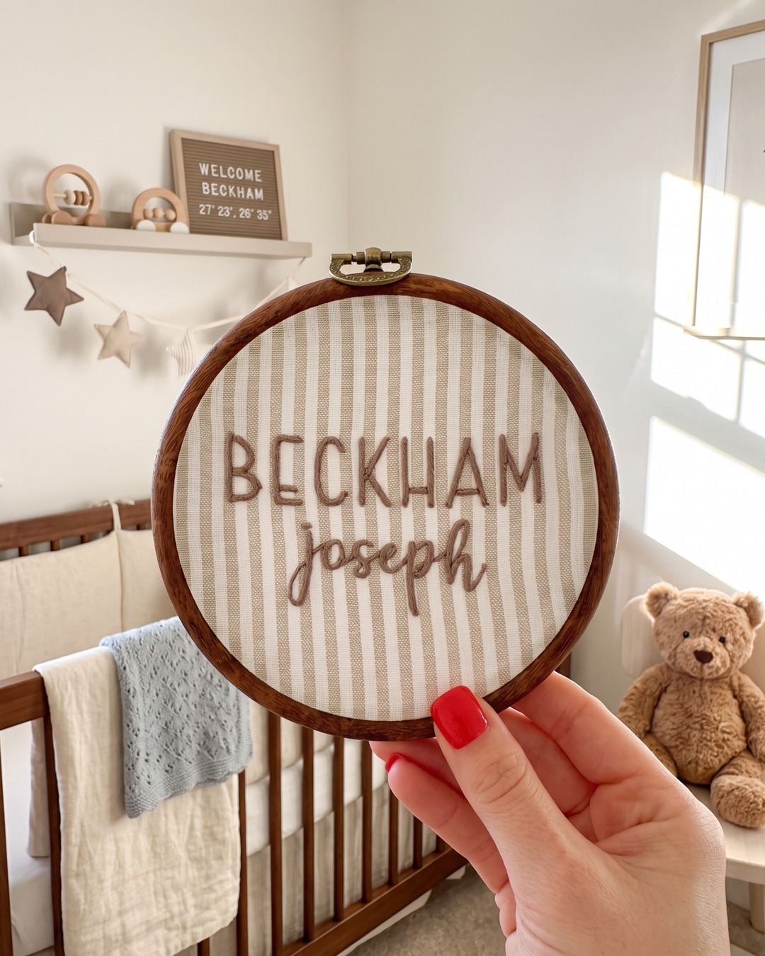 Minimalist Baby Name For Boy Embroidered Custom Hoop
