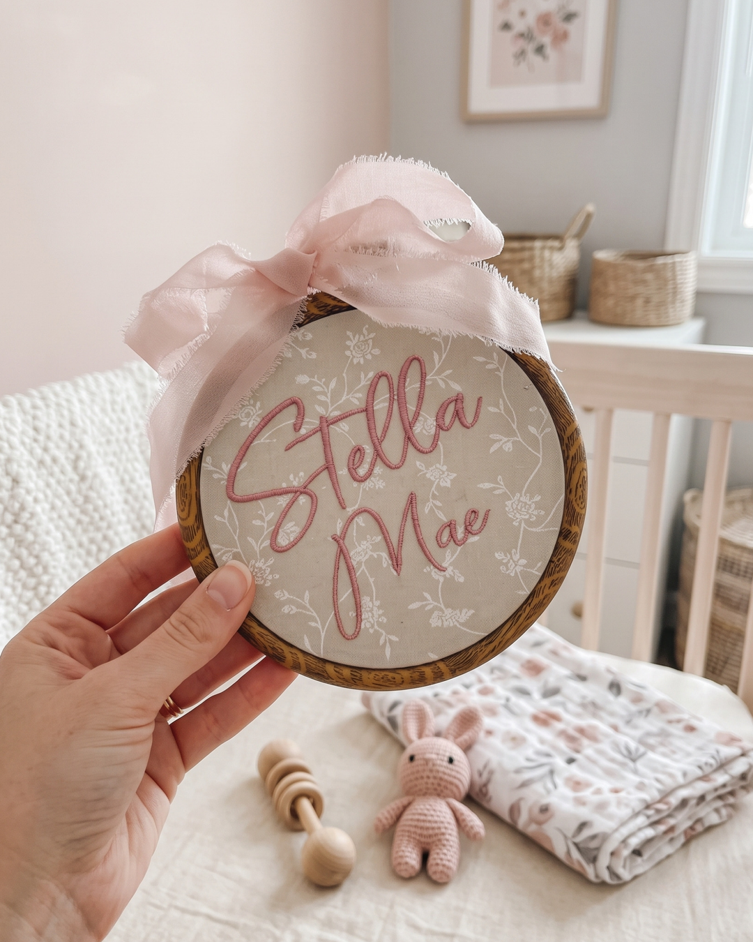 Minimalist Baby Name For Girl Embroidered Custom Hoop