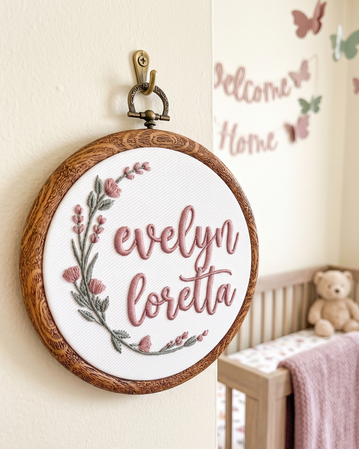 Rosy Baby Bloom Embroidered Custom Hoop