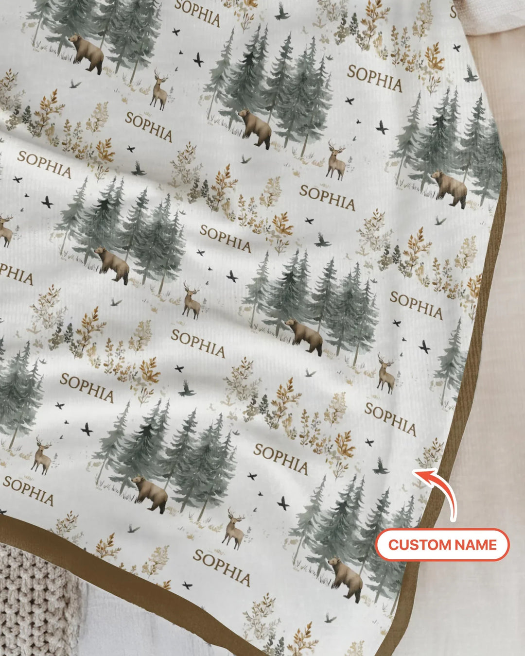 Custom Name Forest Bear Deer Bamboo Blanket
