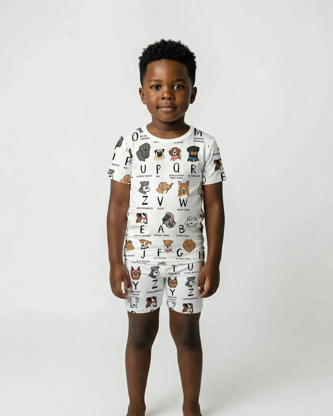 Funny Dogs Alphabet Bamboo Two Piece Short Sleeve Shorts Pajama Set