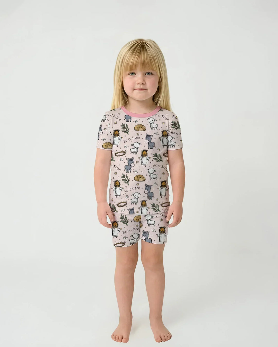 He Is Risen Easter Family Matching Bamboo Two Piece Short Sleeve Shorts Pajama Set