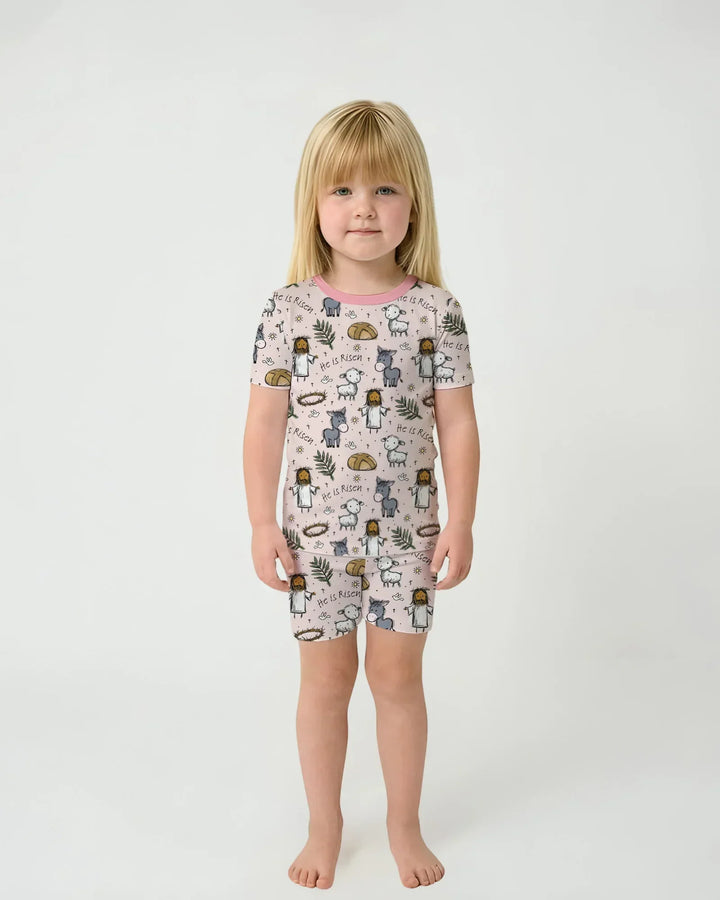 He Is Risen Easter Family Matching Bamboo Two Piece Short Sleeve Shorts Pajama Set