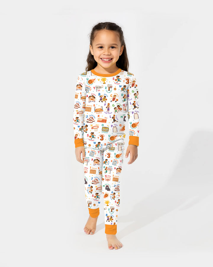 Basketball Alphabet Bamboo Two Piece Long Sleeve Pajama Set