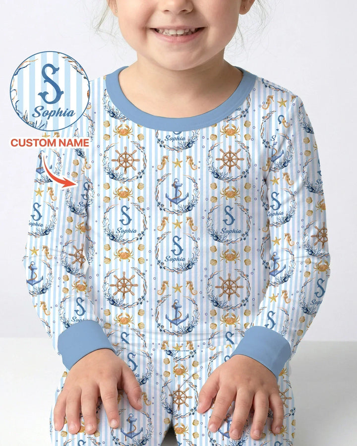 Bon Voyage Custom Name Bamboo Two Piece Long Sleeve Pajama Set