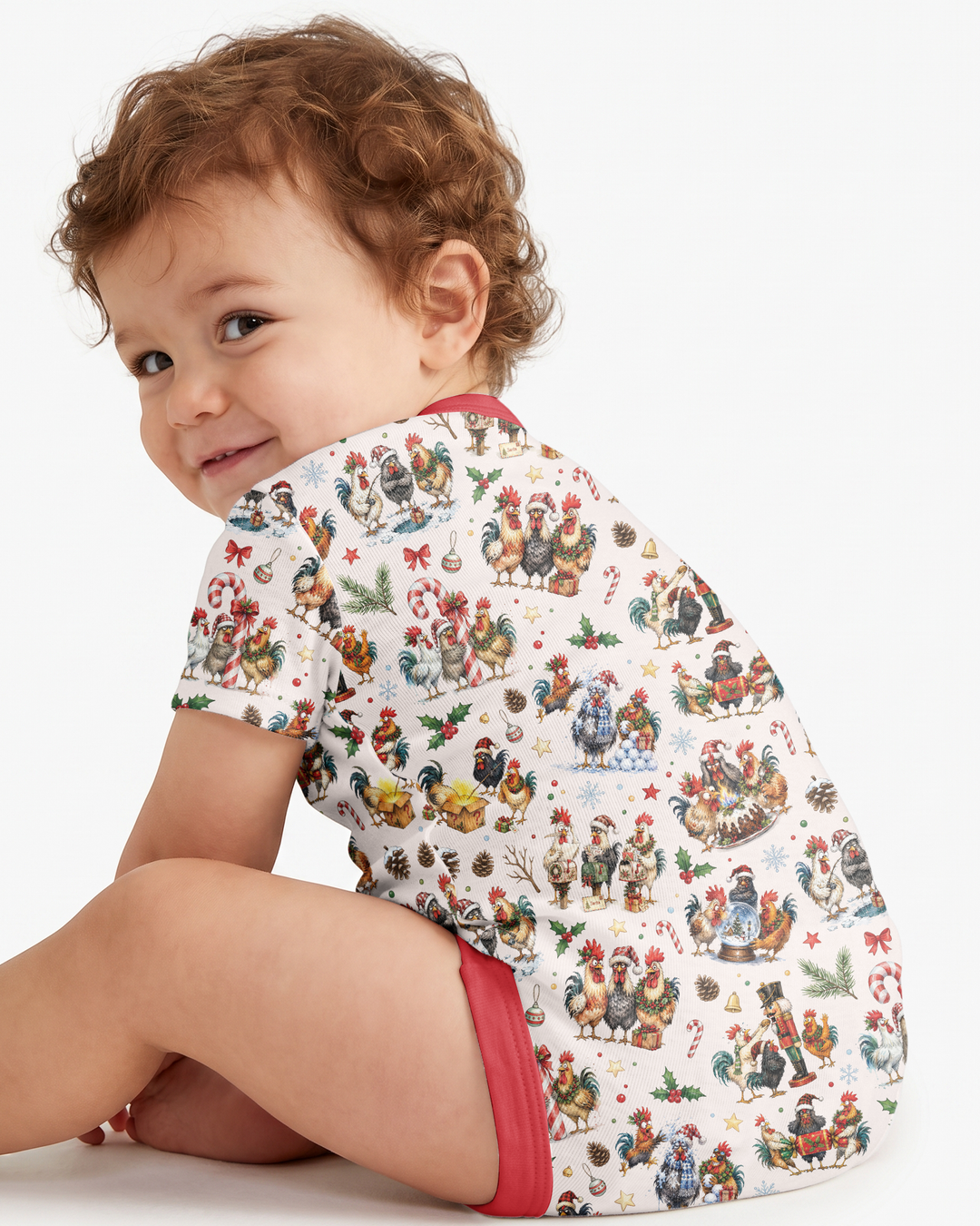 Funny Roosters On Christmas Bamboo Bodysuit