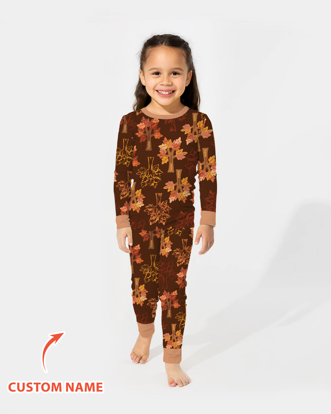 Custom Thanksgiving Tree Bamboo Two Piece Long Sleeve Pajama Set