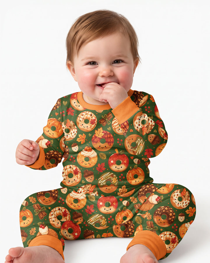Cute Fall Donut Bamboo Two Piece Long Sleeve Pajama Set