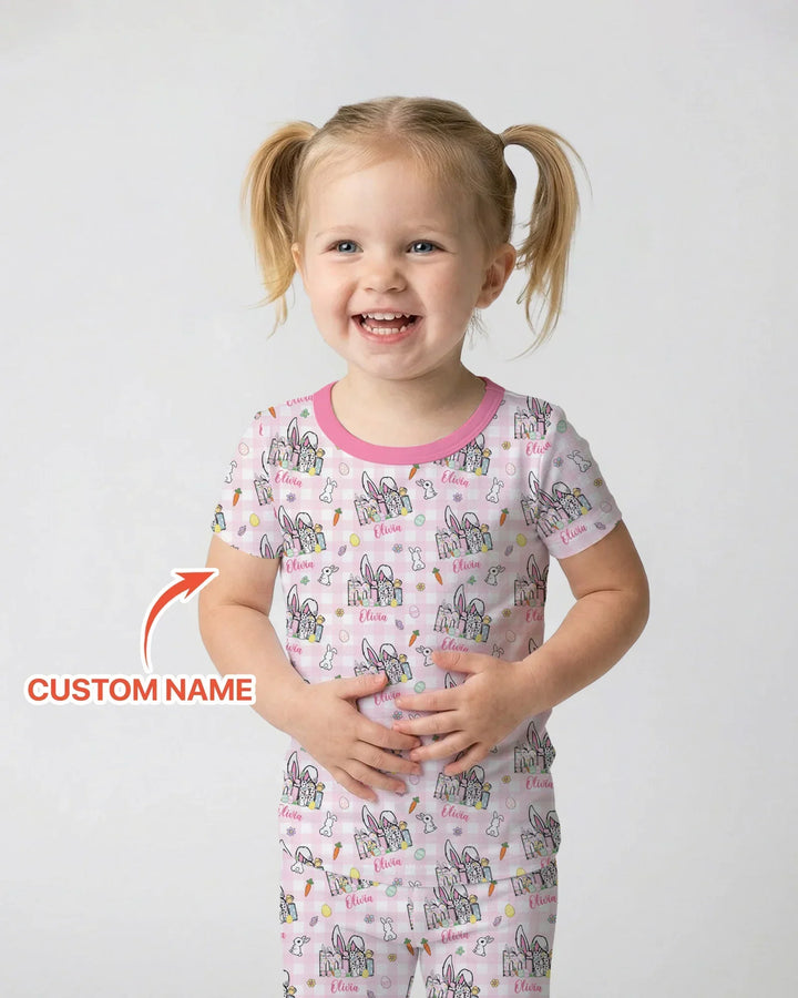 Custom Name Easter Family Matching Bamboo Two Piece Short Sleeve Pajama Set