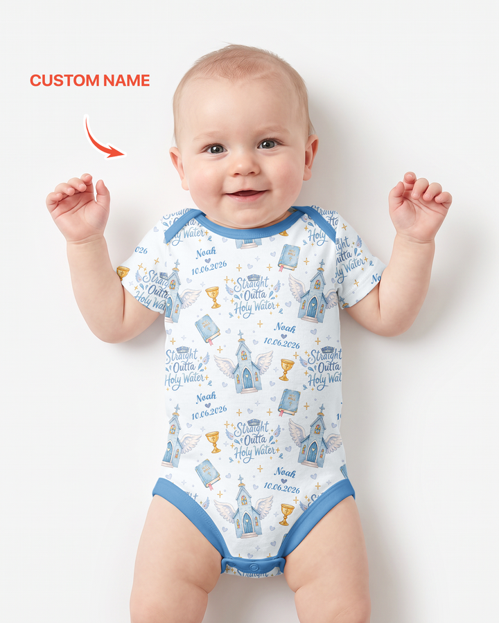 Custom Name Baptism Christening Straight Outta Holy Water Bamboo Bodysuit
