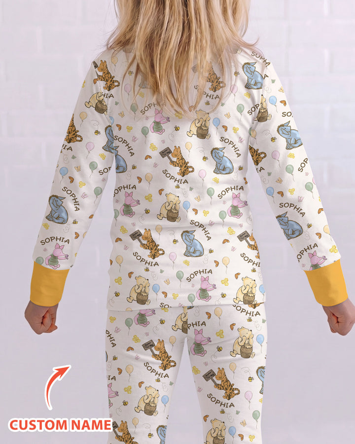 Little Things, Big Love Classic Bear Custom Name Bamboo Two Piece Long Sleeve Pajama Set