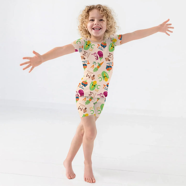 Veggie Letter Bamboo Two Piece Short Sleeve Shorts Pajama Set