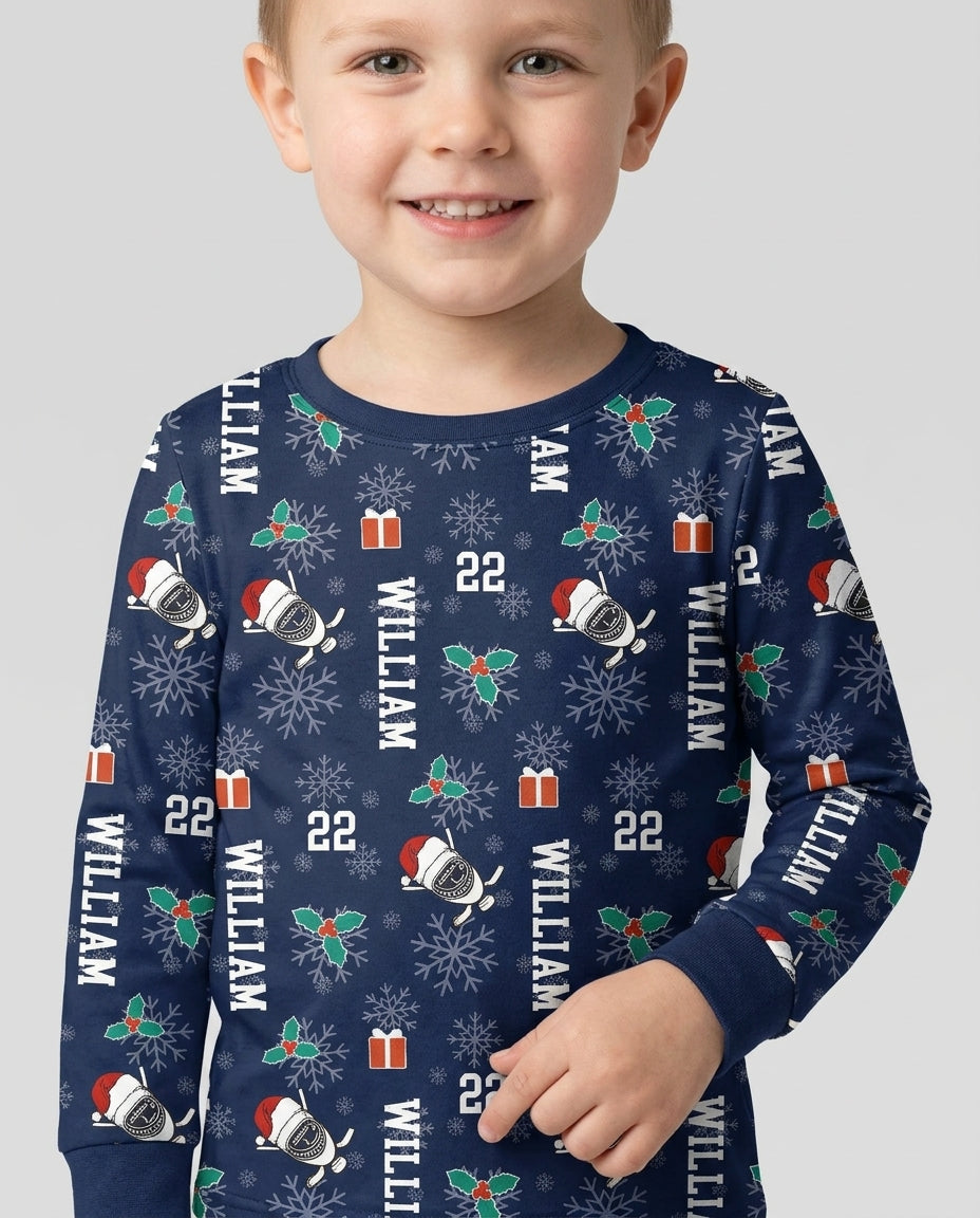 Custom Name Hockey Holiday Bamboo Two Piece Long Sleeve Pajama Set