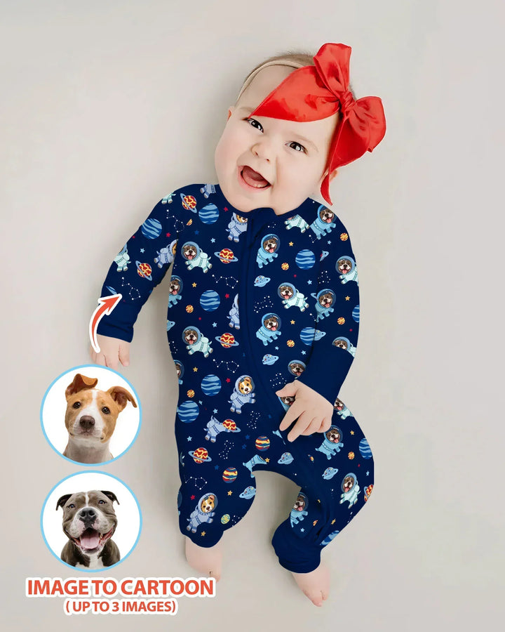 Astronaut Custom Pet Image Family Matching Bamboo Convertible Zippy