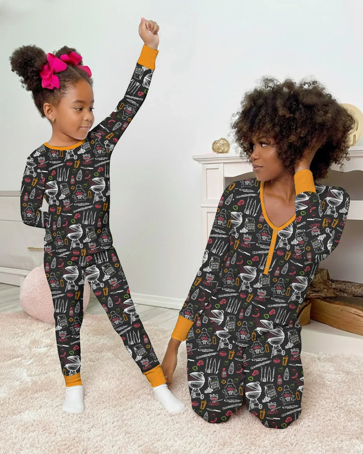 Zweiteiliges Langarm-Pyjama-Set mit Sommerfrüchten
