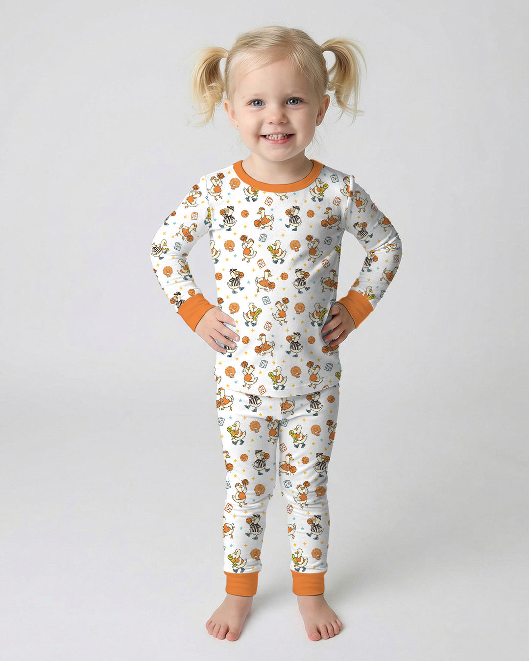 Silly Goose Playing Basketball Bamboo Two Piece Long Sleeve Pajama Set