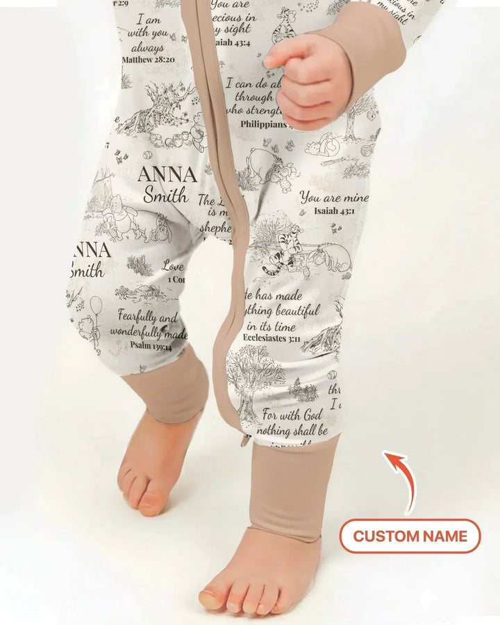 Classic Bear Bible Verse Custom Name Bamboo Convertible Zippy