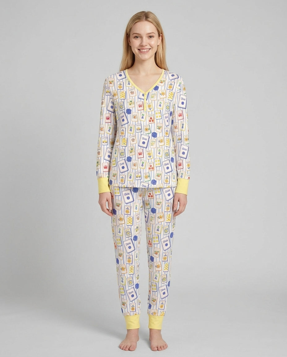 Coastal Mahjong Custom Name Mommy & Me Matching Bamboo Women Pajama Set