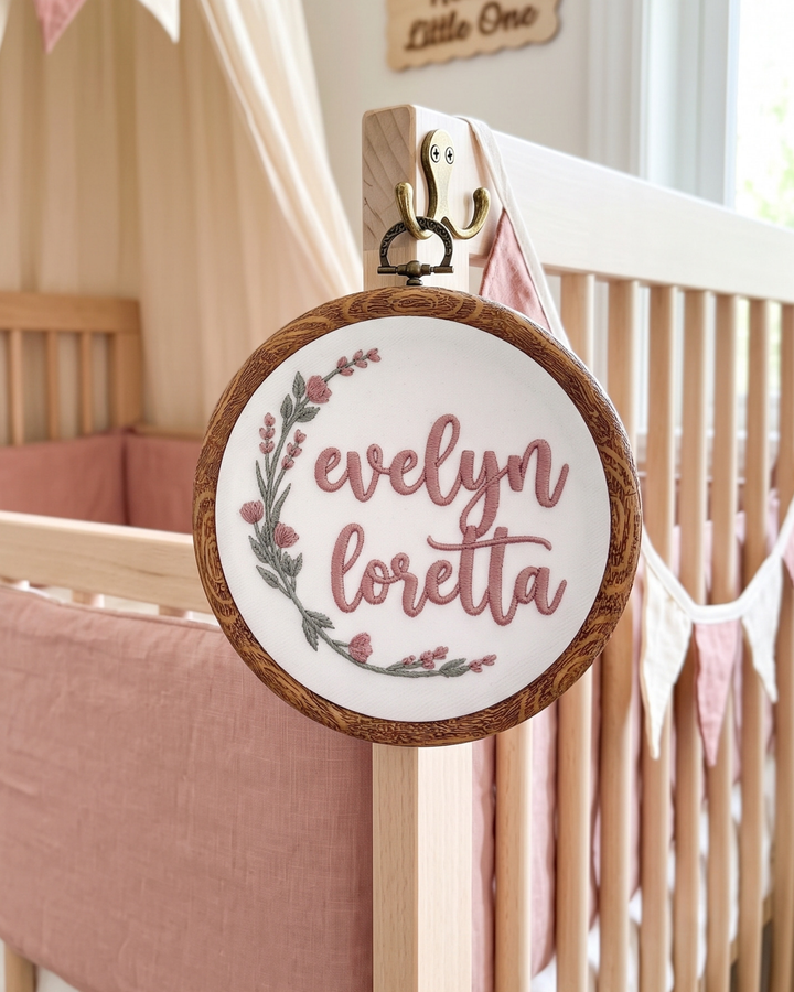 Rosy Baby Bloom Embroidered Custom Hoop