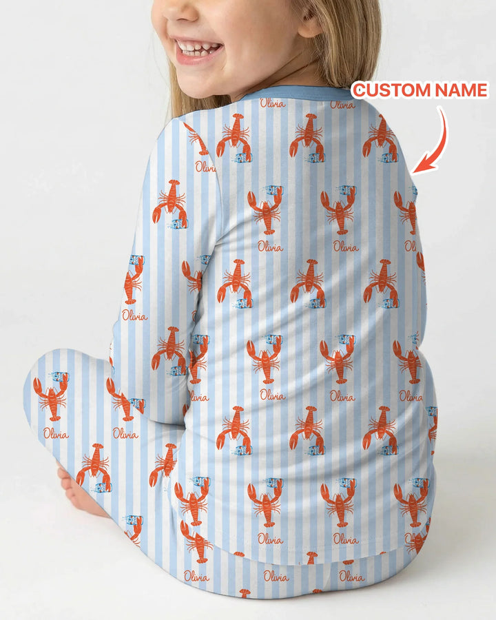 Custom Name Crawfish Beer Season Bamboo Two Piece Long Sleeve Pajama Set