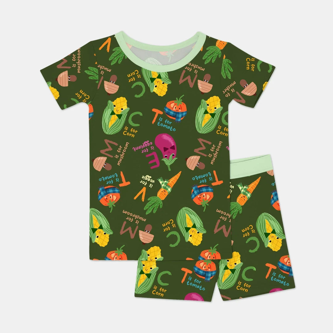 Veggie Letter Bamboo Two Piece Short Sleeve Shorts Pajama Set