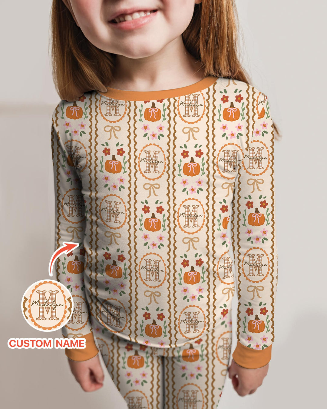Custom Name Pumpkin Cottage Bamboo Two Piece Long Sleeve Pajama Set