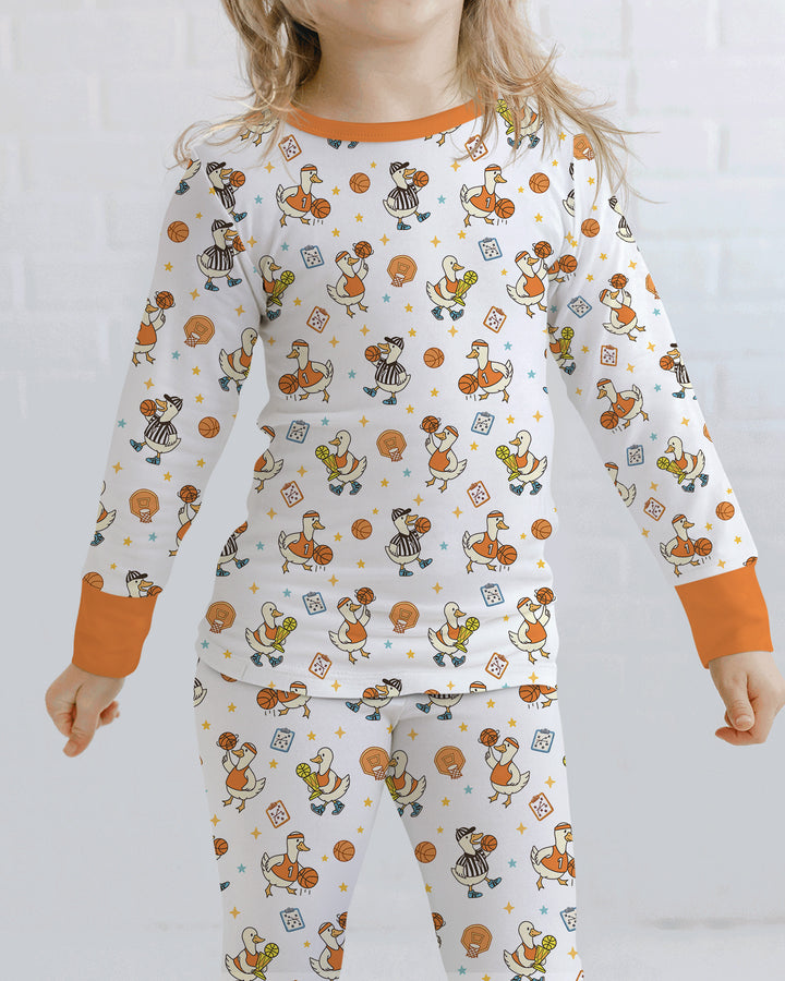 Silly Goose Playing Basketball Bamboo Two Piece Long Sleeve Pajama Set