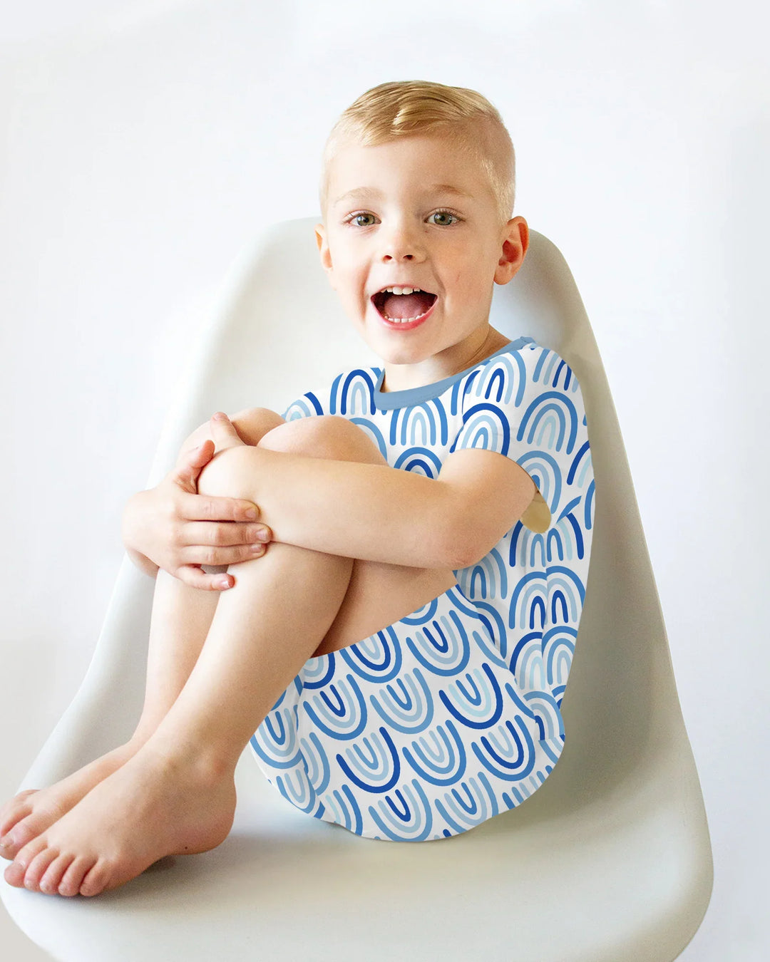 Sky Blue Rainbows Bamboo Two Piece Short Sleeve Shorts Pajama Set