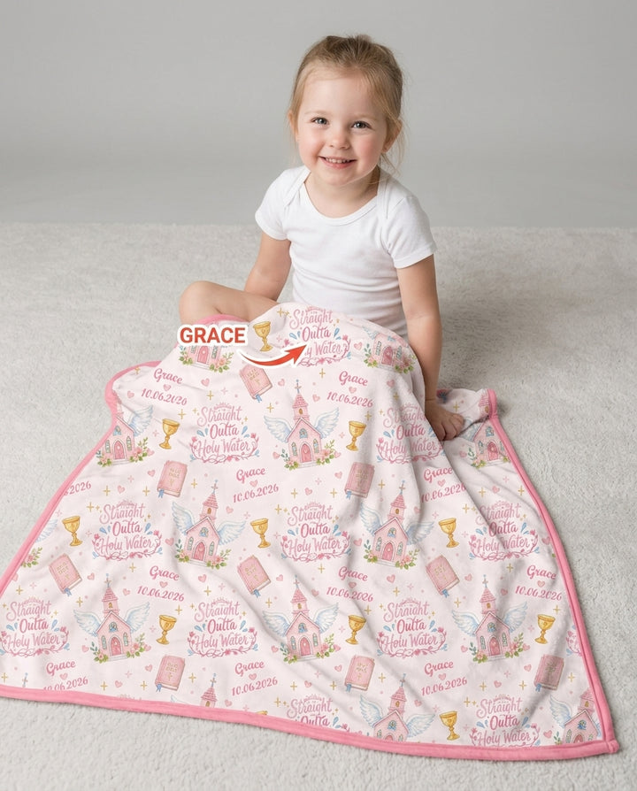 Custom Name Baptism Christening Straight Outta Holy Water Bamboo Blanket