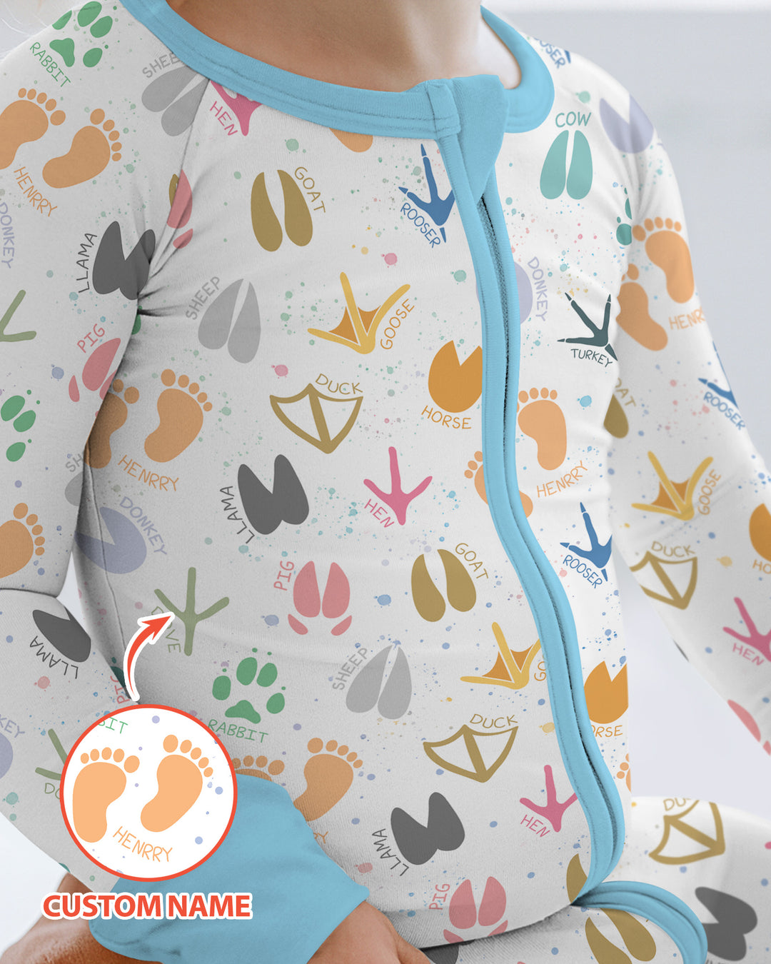 Cute Farm Animal Tracks Custom Name Bamboo Convertible Zippy