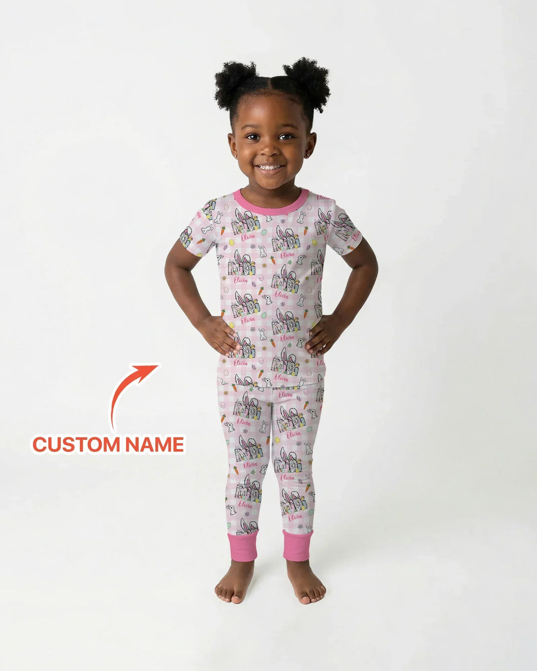 Custom Name Easter Family Matching Bamboo Two Piece Short Sleeve Pajama Set