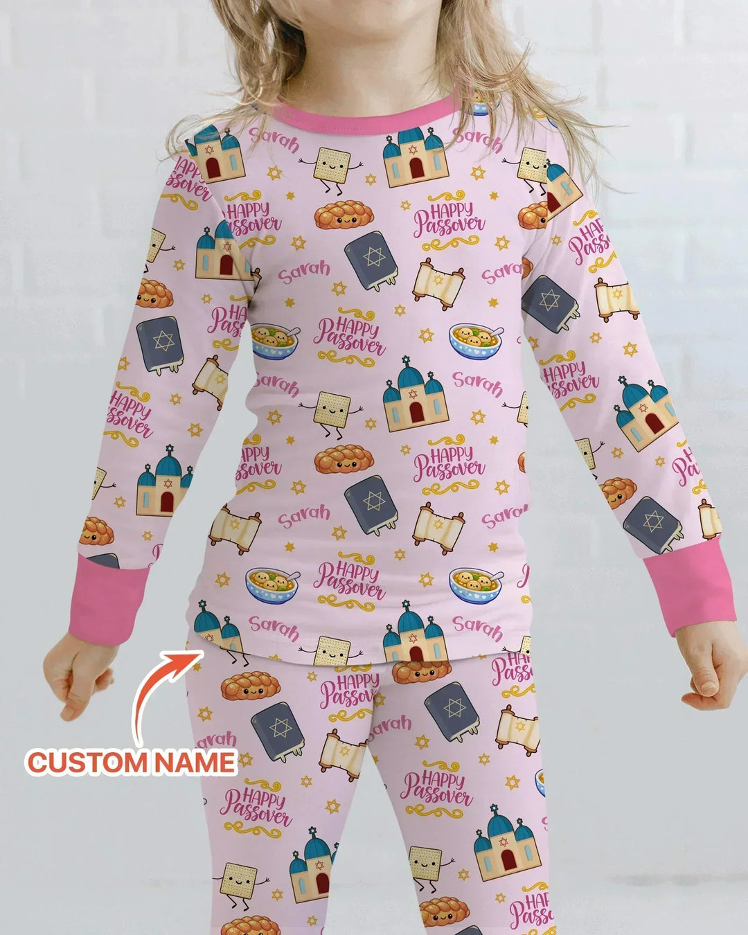 Custom name "Pesach Sameach" Bamboo Two Piece Long Sleeve Pajama Set