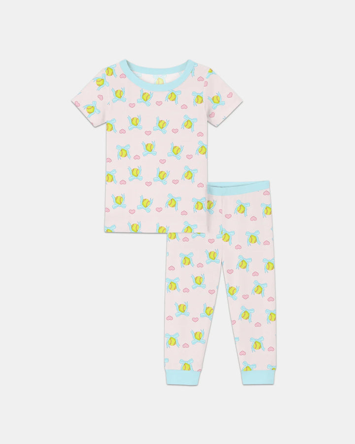 Softbal Coquette Bow Two Piece Short Sleeve Pajama Set