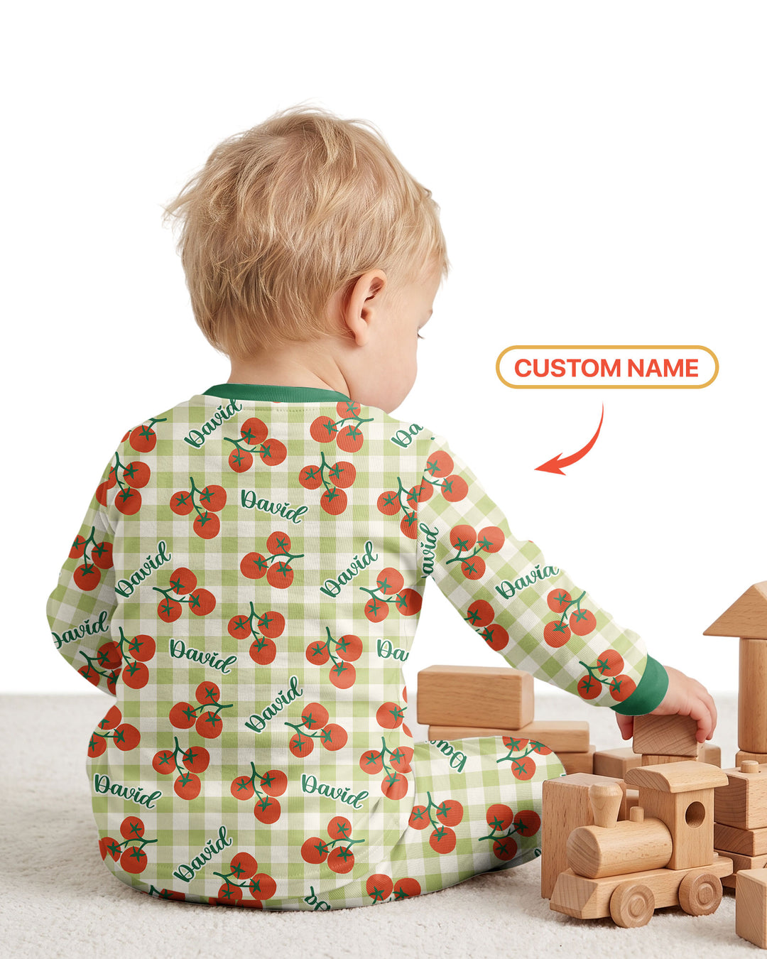I Love You From My Head Tomatoes Custom Name Bamboo Two Piece Long Sleeve Pajama Set