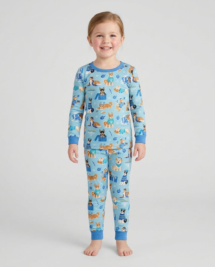 Hannukkah Protected by A Canaan Dog Bamboo Two Piece Long Sleeve Pajama Set